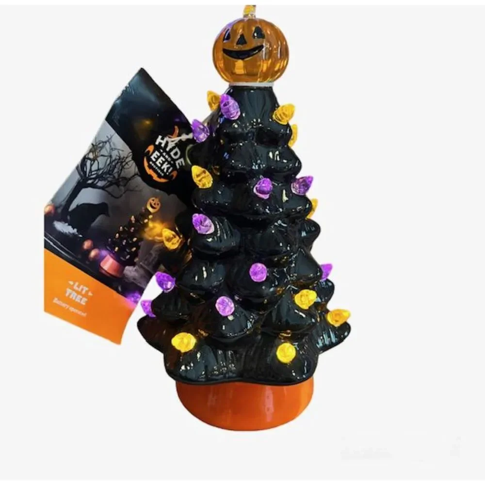 Target Retro Ceramic Lighted Jack O Lantern Black Tree Orange Purple Lights